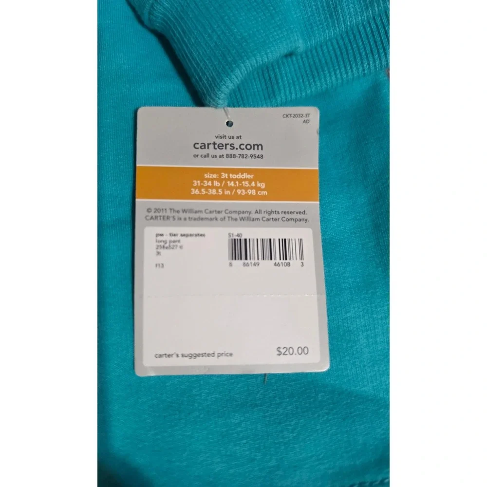 Carters Playwear Toddler Boys Teal Blue Fleece Cargo Jogger Pants 3T NEW